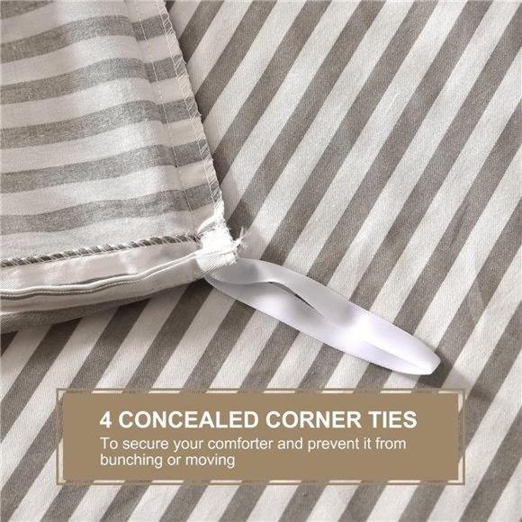 100%Natural Cotton 3pcs Striped Duvet Cover Sets with Zipper Closure&Corner Ties - Picture 5 of 6